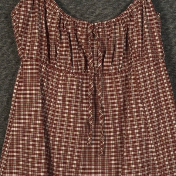 UNIF Plaid Cotton Mini Dress Burgundy Beige Check Spaghetti Strap Medium - Picture 3 of 11